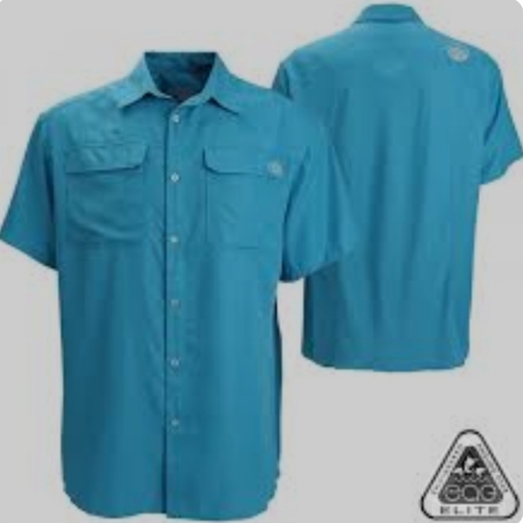 💲2️⃣ EAG Elite by Mossy Oak Blue Short-sleeved Button-down Outdoor Sport Shirt - Picture 3 of 14